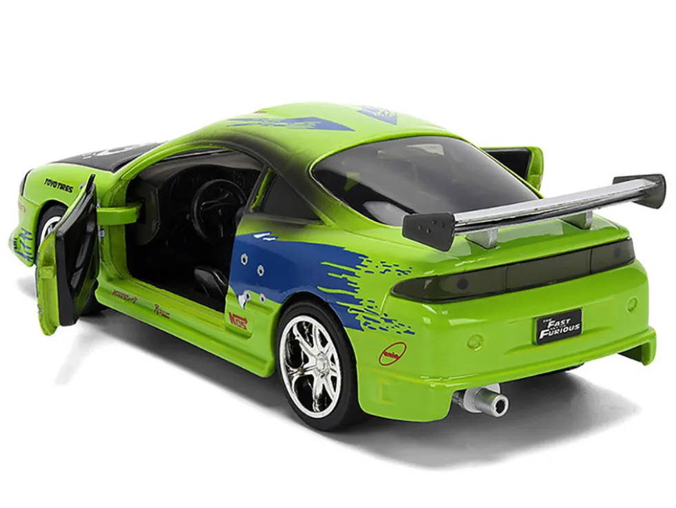Brian's Mitsubishi Eclipse Green with Graphics (Damaged Version) "25 Years of Fast & Furious" "The Fast and the Furious" (2001) Movie 1/32 Diecast Model Car by Jada