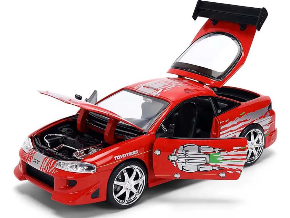 Brian's Mitsubishi Eclipse Red with Graphics Remix "The Fast and The Furious" (2001) Movie "Fast & Furious" Series 1/24 Diecast Model Car by Jada