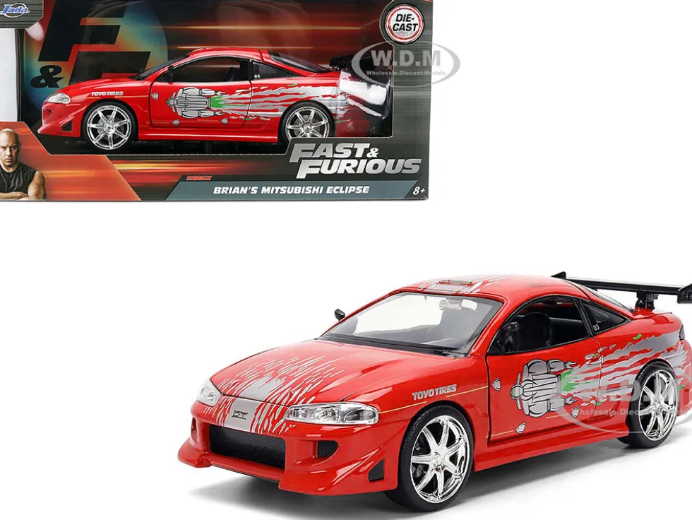Brian's Mitsubishi Eclipse Red with Graphics Remix "The Fast and The Furious" (2001) Movie "Fast & Furious" Series 1/24 Diecast Model Car by Jada
