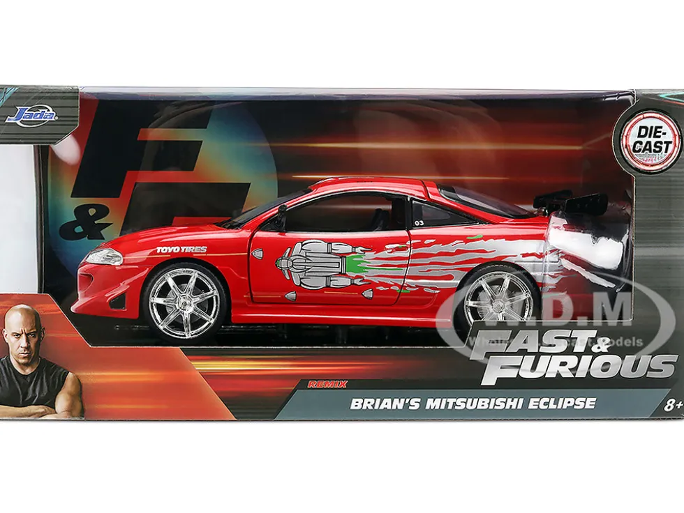 Brian's Mitsubishi Eclipse Red with Graphics Remix "The Fast and The Furious" (2001) Movie "Fast & Furious" Series 1/24 Diecast Model Car by Jada
