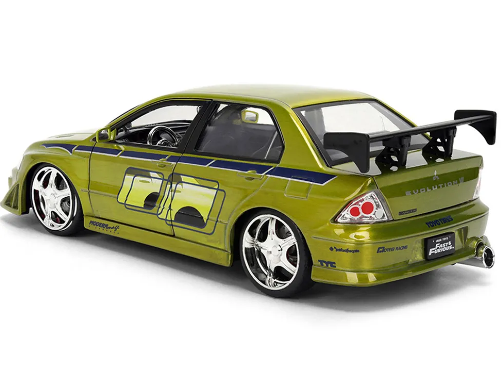 Brian's Mitsubishi Lancer Evolution VII Green Color Brush Finish "2 Fast 2 Furious" (2003) Movie "25 Years of Fast & Furious" Series 1/24 Diecast Model Car by Jada