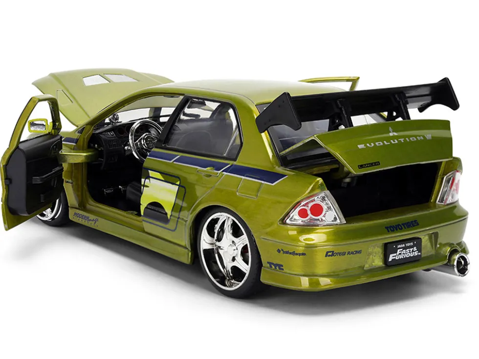 Brian's Mitsubishi Lancer Evolution VII Green Color Brush Finish "2 Fast 2 Furious" (2003) Movie "25 Years of Fast & Furious" Series 1/24 Diecast Model Car by Jada