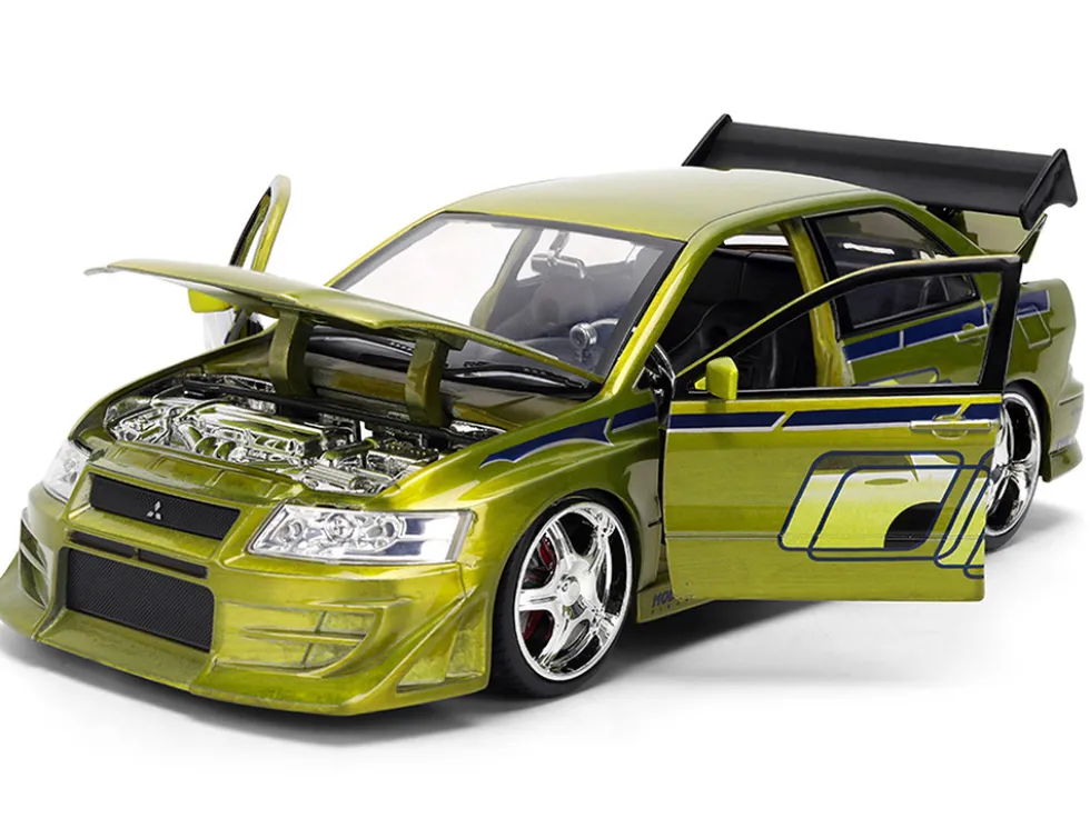 Brian's Mitsubishi Lancer Evolution VII Green Color Brush Finish "2 Fast 2 Furious" (2003) Movie "25 Years of Fast & Furious" Series 1/24 Diecast Model Car by Jada
