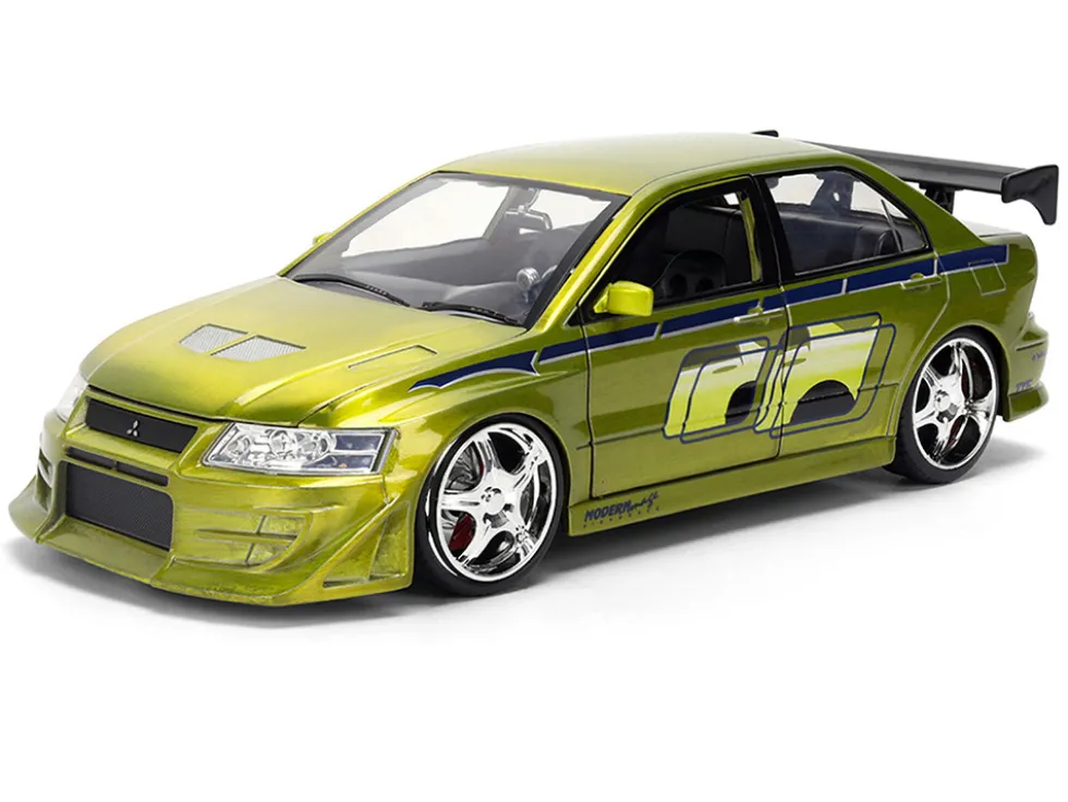 Brian's Mitsubishi Lancer Evolution VII Green Color Brush Finish "2 Fast 2 Furious" (2003) Movie "25 Years of Fast & Furious" Series 1/24 Diecast Model Car by Jada