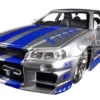 Brian's Nissan GTR Skyline R34 RHD (Right Hand Drive) Silver with Blue Stripes "Fast & Furious 25th Anniversary" Series 1/24 Diecast Model Car by Jada