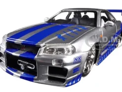 Brian's Nissan GTR Skyline R34 RHD (Right Hand Drive) Silver with Blue Stripes 
