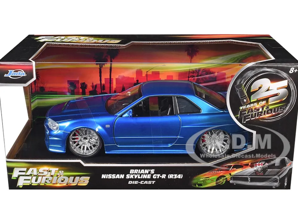Brian's Nissan GTR Skyline R34 RHD (Right Hand Drive) Blue "Fast & Furious 25th Anniversary" Series 1/24 Diecast Model Car by Jada