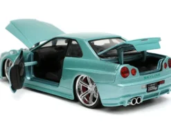 Brian's Nissan Skyline GT-R BNR34 RHD Right Hand Drive Turquoise Metallic Fast & Furious Movie 1/24 Diecast Model Car Jada 32608