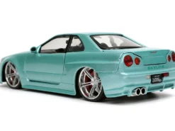 Brian's Nissan Skyline GT-R BNR34 RHD Right Hand Drive Turquoise Metallic Fast & Furious Movie 1/24 Diecast Model Car Jada 32608