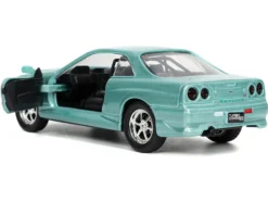 Brian's Nissan Skyline GT-R (BNR34) RHD (Right Hand Drive) Turquoise Metallic "Fast & Furious" Movie 1/32 Diecast Model Car by Jada