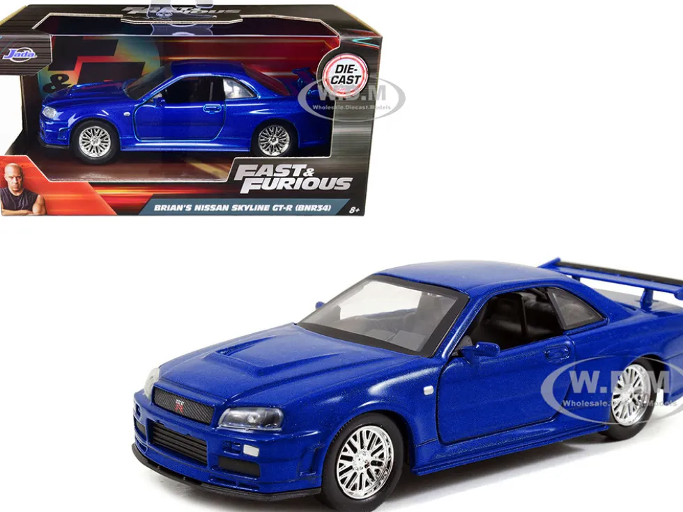 Brian's Nissan Skyline GT-R R34 Blue "Fast & Furious" Movie 1/32 Diecast Car Model Jada 97185