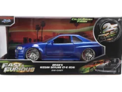 Brian's Nissan Skyline GT-R (R34) RHD (Right Hand Drive) Blue Color Brush Finish 25 Years of Fast & Furious Anniversary "2 Fast 2 Furious" (2003) Movie "Fast & Furious" Series 1/24 Diecast Model Car by Jada