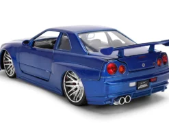 Brian's Nissan Skyline GT-R (R34) RHD (Right Hand Drive) Blue Color Brush Finish 25 Years of Fast & Furious Anniversary "2 Fast 2 Furious" (2003) Movie "Fast & Furious" Series 1/24 Diecast Model Car by Jada