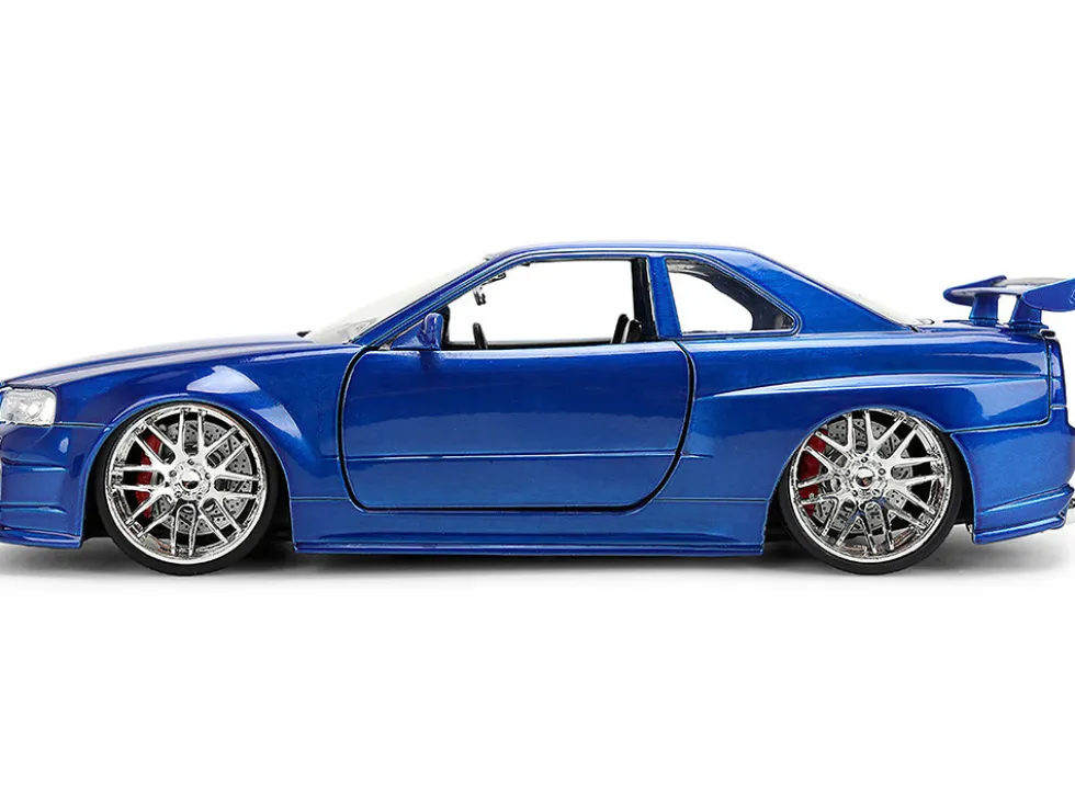 Brian's Nissan Skyline GT-R (R34) RHD (Right Hand Drive) Blue Color Brush Finish 25 Years of Fast & Furious Anniversary "2 Fast 2 Furious" (2003) Movie "Fast & Furious" Series 1/24 Diecast Model Car by Jada