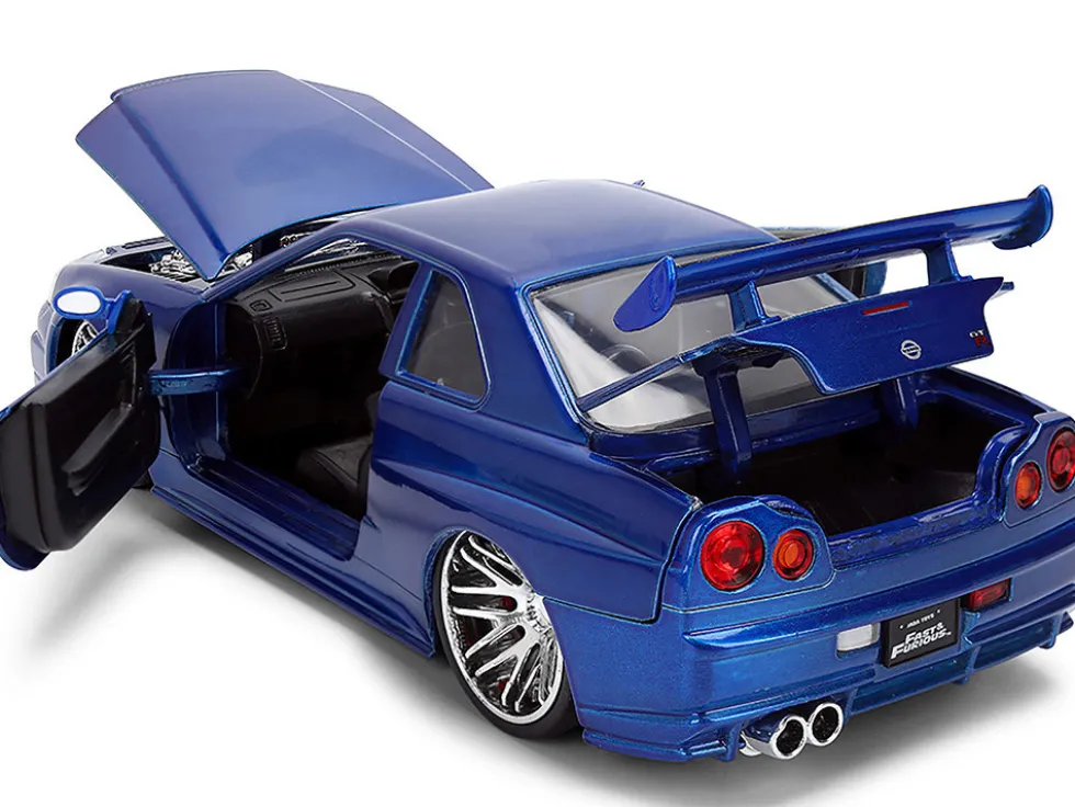 Brian's Nissan Skyline GT-R (R34) RHD (Right Hand Drive) Blue Color Brush Finish 25 Years of Fast & Furious Anniversary "2 Fast 2 Furious" (2003) Movie "Fast & Furious" Series 1/24 Diecast Model Car by Jada