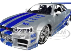 Brian's Nissan Skyline GT-R (R34) RHD (Right Hand Drive) Silver Color Brush Finish with Blue Stripes 