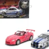 Brian's Nissan Skyline GT-R (R34) Silver Metallic with Blue Stripes and Suki's Honda S2000 Pink with Graphics Set of 2 Cars "Fast & Furious 25th Anniversary" "Fast & Furious" Series 1/24 Diecast Model Cars by Jada