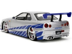 Brian's Nissan Skyline GT-R (R34) Silver Metallic with Blue Stripes and Suki's Honda S2000 Pink with Graphics Set of 2 Cars