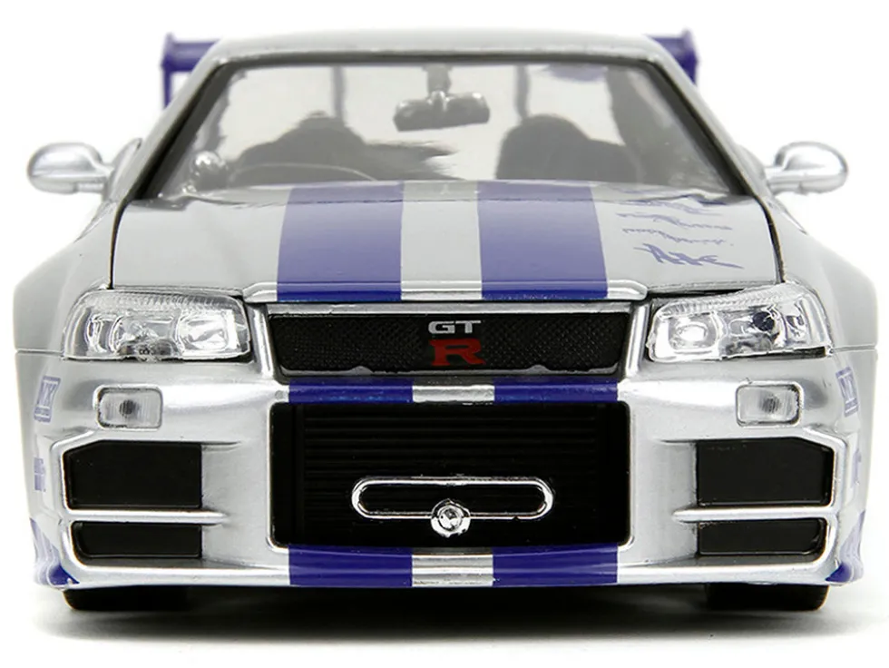 Brian's Nissan Skyline GT-R (R34) Silver Metallic with Blue Stripes and Suki's Honda S2000 Pink with Graphics Set of 2 Cars "Fast & Furious 25th Anniversary" "Fast & Furious" Series 1/24 Diecast Model Cars by Jada