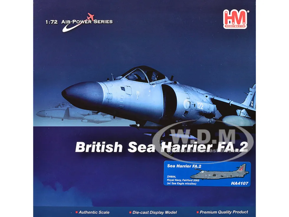 British Aerospace Sea Harrier FA.2 Aircraft with Sea Eagle Missiles "ZH804, Fairford" (2002) British Royal Navy "Air Power Series" 1/72 Diecast Model by Hobby Master