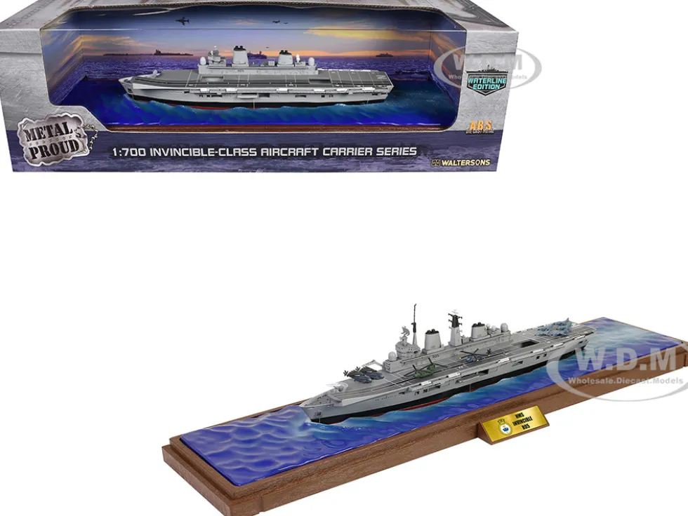 British HMS Invincible (R05) Aircraft Carrier Waterline Edition "Falklands War" (1982) British Royal Navy "Battleship" Series 1/700 Diecast Model by Metal Proud