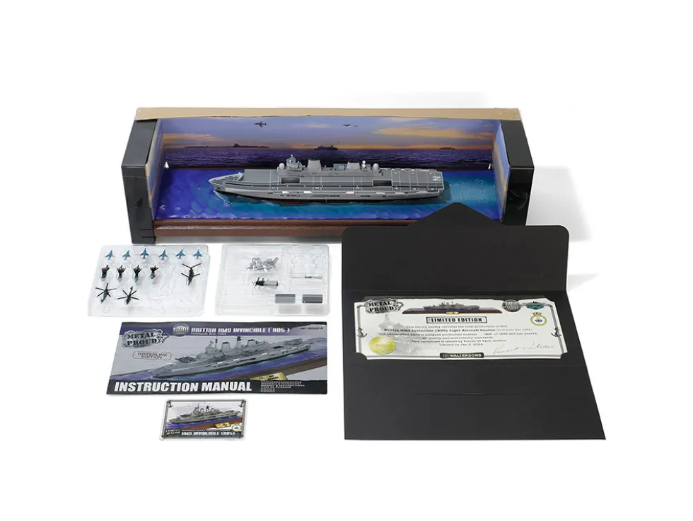 British HMS Invincible (R05) Aircraft Carrier Waterline Edition "Falklands War" (1982) British Royal Navy "Battleship" Series 1/700 Diecast Model by Metal Proud