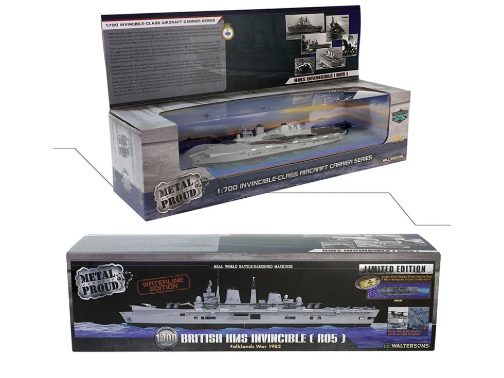 British HMS Invincible (R05) Aircraft Carrier Waterline Edition "Falklands War" (1982) British Royal Navy "Battleship" Series 1/700 Diecast Model by Metal Proud