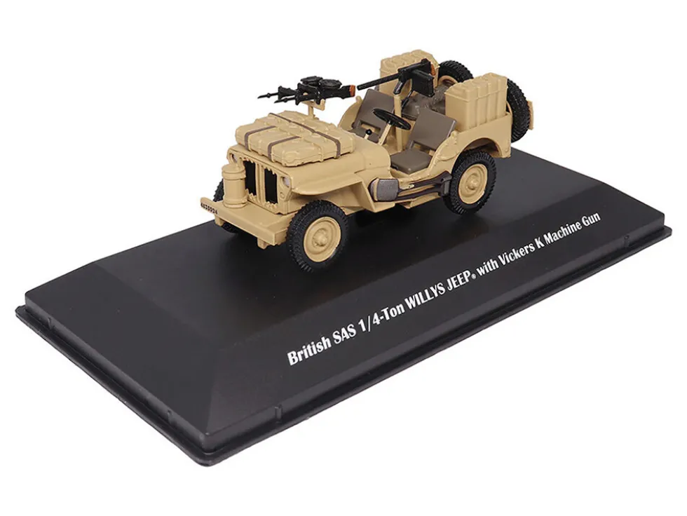 British SAS 1/4-Ton Willys Jeep with Vickers K Machine Gun Desert Sand "British Royal Army" 1/43 Diecast Model by Militaria Die Cast