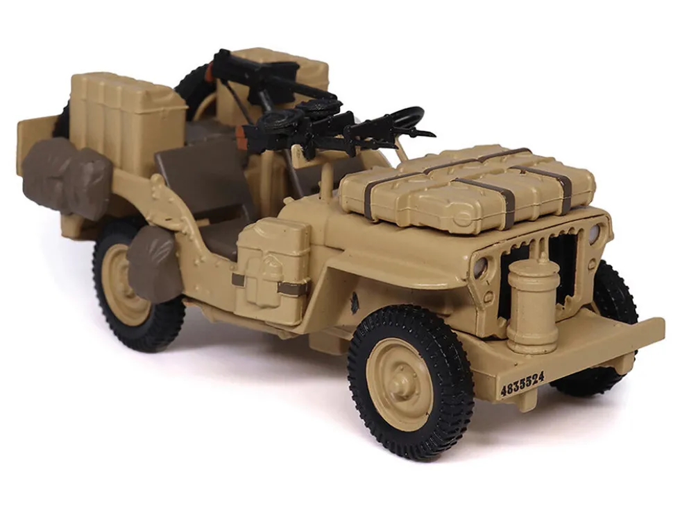 British SAS 1/4-Ton Willys Jeep with Vickers K Machine Gun Desert Sand "British Royal Army" 1/43 Diecast Model by Militaria Die Cast