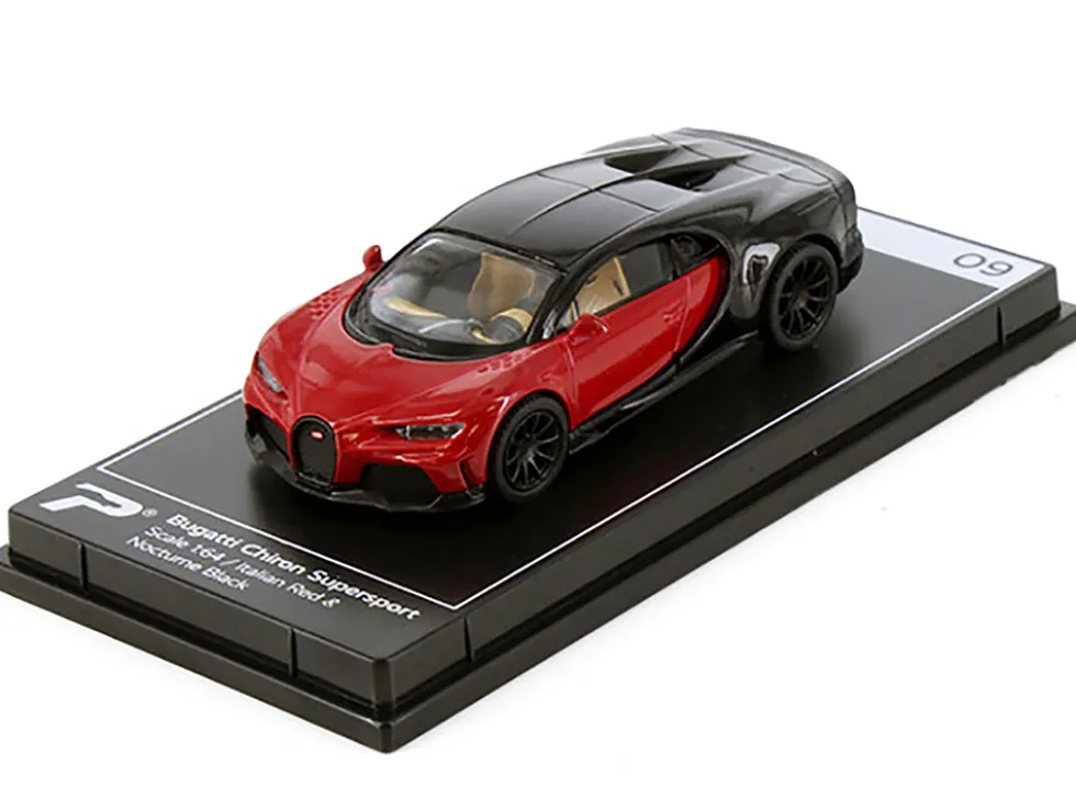 Bugatti Chiron Supersport Italian Red and Nocturne Black Hypercar League Collection 1/64 Diecast Model Car PosterCars H09B