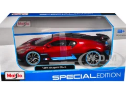 Bugatti Divo Red Metallic with Carbon and Blue Accents "Special Edition" 1/24 Diecast Model Car by Maisto