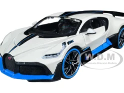 Bugatti Divo Satin White Metallic with Carbon and Blue Accents Special Edition 1/24 Diecast Model Car Maisto 31526w