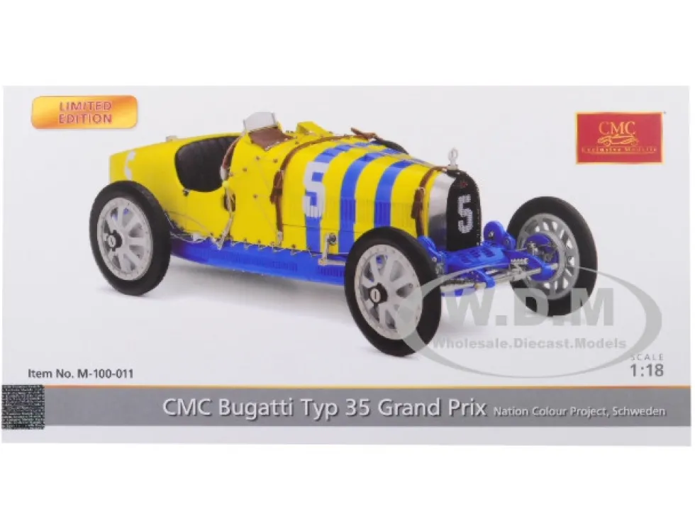 Bugatti T35 #5 National Colour Project Grand Prix Sweden Limited Edition 500 pieces Worldwide 1/18 Diecast Model Car CMC 100B011