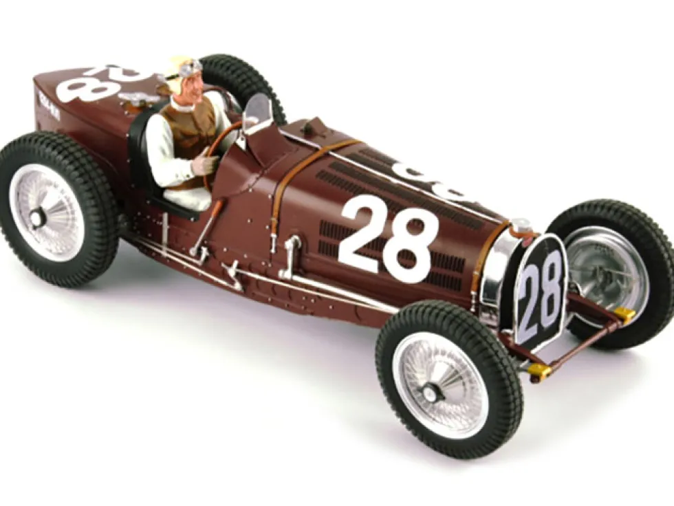 Bugatti T59 #28 Tazio Nuvolari Monaco GP 1934 Driver Mounted Etorre Bugatti Jean Bugatti Figures 1/18 Models Le Mans Miniatures FLM18000228M