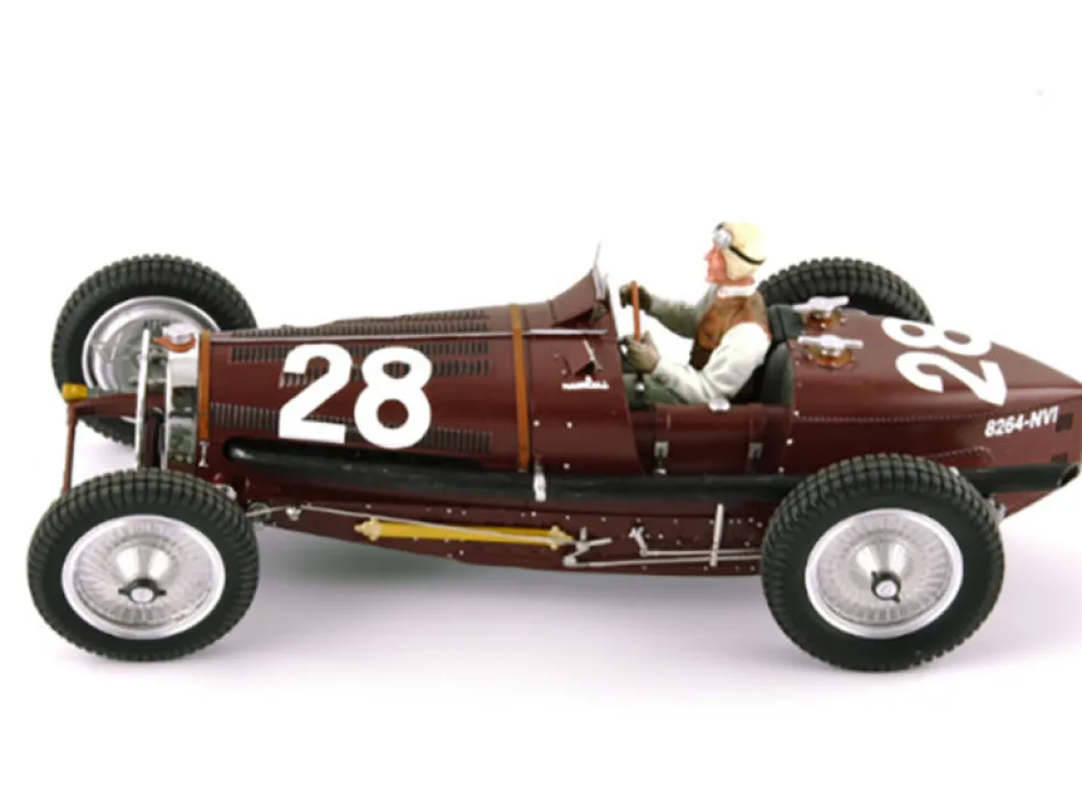 Bugatti T59 #28 Tazio Nuvolari Monaco GP 1934 Driver Mounted Etorre Bugatti Jean Bugatti Figures 1/18 Models Le Mans Miniatures FLM18000228M