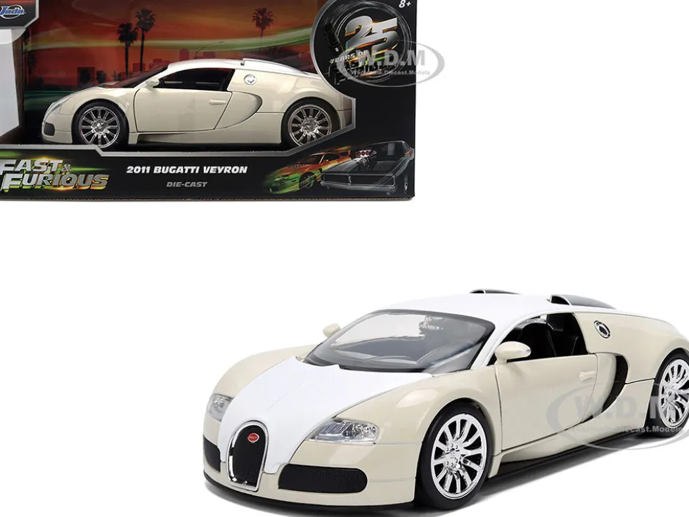 2011 Bugatti Veyron White and Tan "Furious 7" (2015) Movie "25 Years of Fast & Furious" Series 1/24 Diecast Model Car by Jada