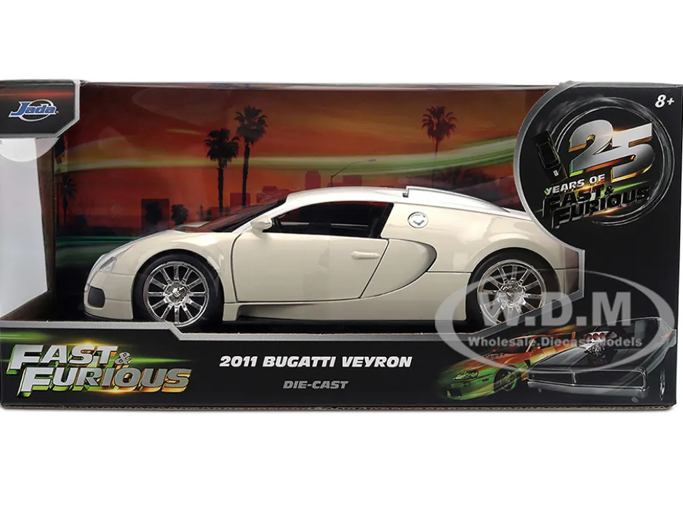 2011 Bugatti Veyron White and Tan "Furious 7" (2015) Movie "25 Years of Fast & Furious" Series 1/24 Diecast Model Car by Jada