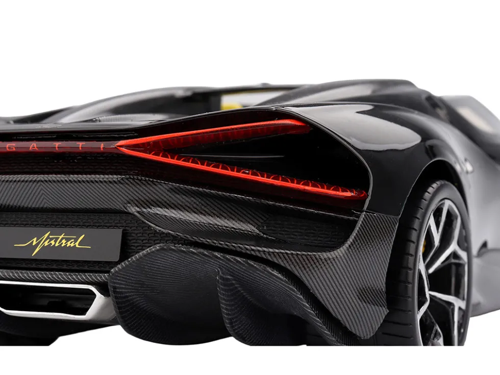 Bugatti W16 Mistral Black with Yellow Interior 1/18 Model Car by Top Speed