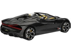 Bugatti W16 Mistral Black with Yellow Interior 1/18 Model Car by Top Speed