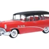 1954 Buick Century Estate Wagon Matador Red and Carlsbad Black with Red Interior 1/87 (HO) Scale Diecast Model Car by Oxford Diecast