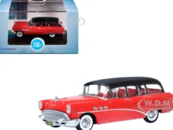 1954 Buick Century Estate Wagon Matador Red and Carlsbad Black with Red Interior 1/87 (HO) Scale Diecast Model Car by Oxford Diecast