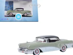1955 Buick Century Windsor Gray and Dover White with Carlsbad Black Top 1/87 (HO) Scale Diecast Model Car Oxford Diecast 87BC55007