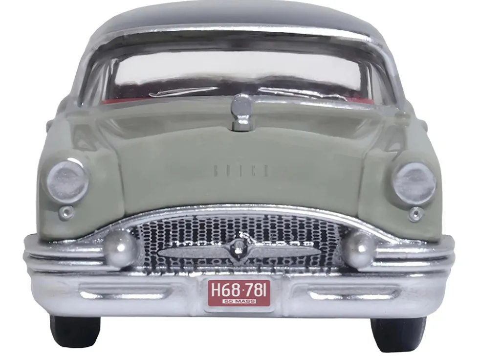 1955 Buick Century Windsor Gray and Dover White with Carlsbad Black Top 1/87 (HO) Scale Diecast Model Car Oxford Diecast 87BC55007