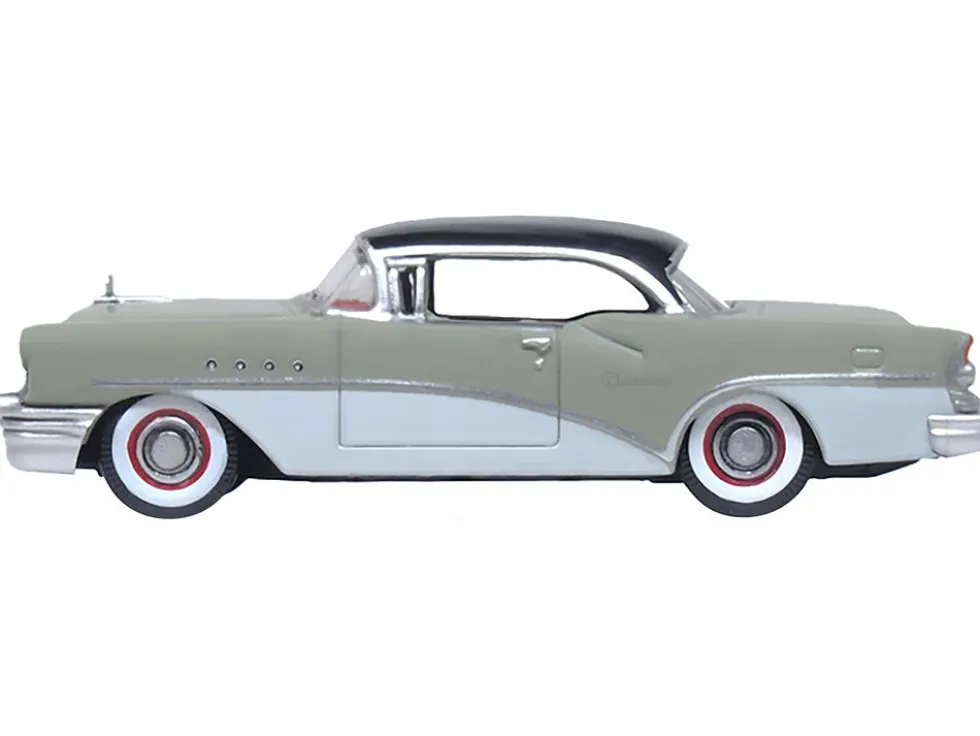 1955 Buick Century Windsor Gray and Dover White with Carlsbad Black Top 1/87 (HO) Scale Diecast Model Car Oxford Diecast 87BC55007