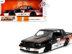 1987 Buick Grand National #7 "Buick Racing" Black and White with Stripes "Bigtime Muscle" Series 1/24 Diecast Model Car by Jada