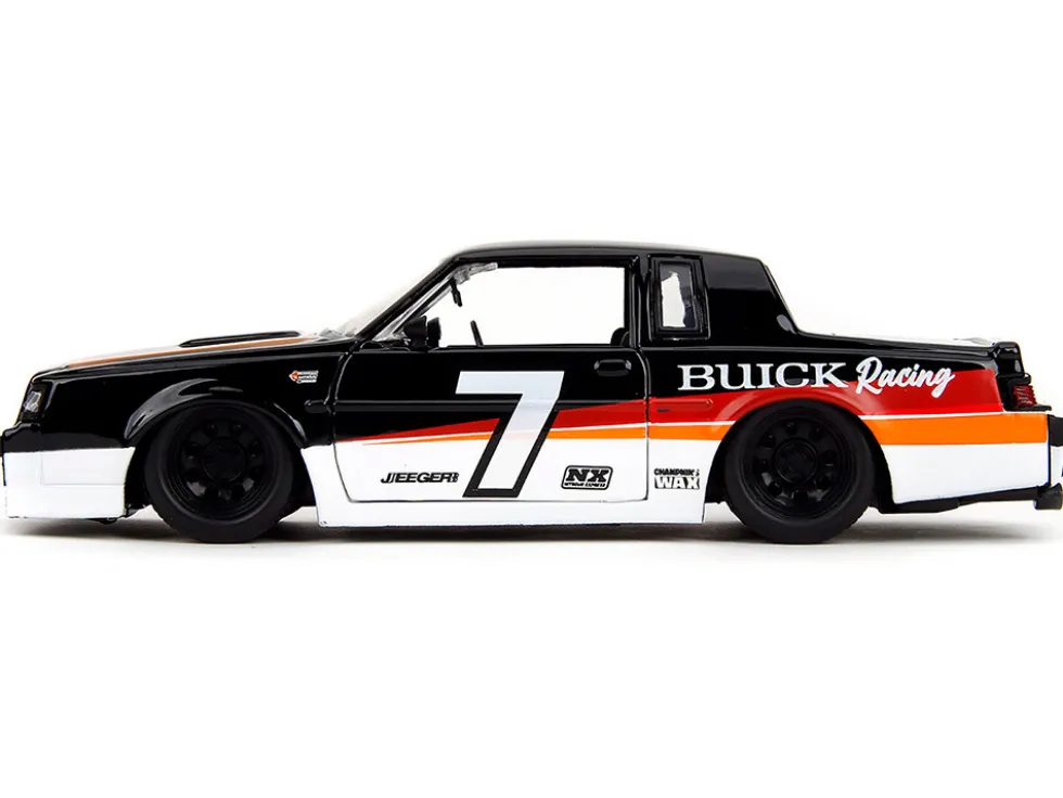1987 Buick Grand National #7 "Buick Racing" Black and White with Stripes "Bigtime Muscle" Series 1/24 Diecast Model Car by Jada