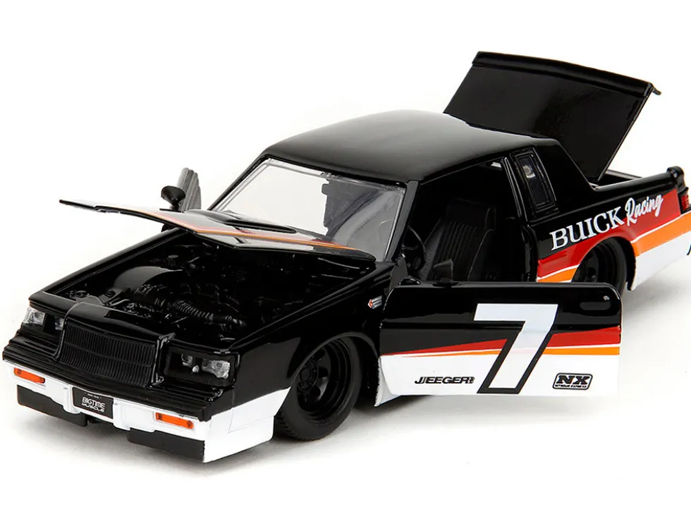 1987 Buick Grand National #7 "Buick Racing" Black and White with Stripes "Bigtime Muscle" Series 1/24 Diecast Model Car by Jada