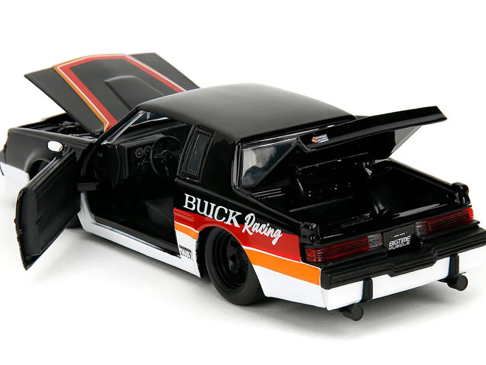 1987 Buick Grand National #7 "Buick Racing" Black and White with Stripes "Bigtime Muscle" Series 1/24 Diecast Model Car by Jada