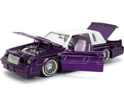 1987 Buick Grand National Candy Purple with Graphics and White Top and Interior "Bigtime Muscle" Series 1/24 Diecast Model Car by Jada