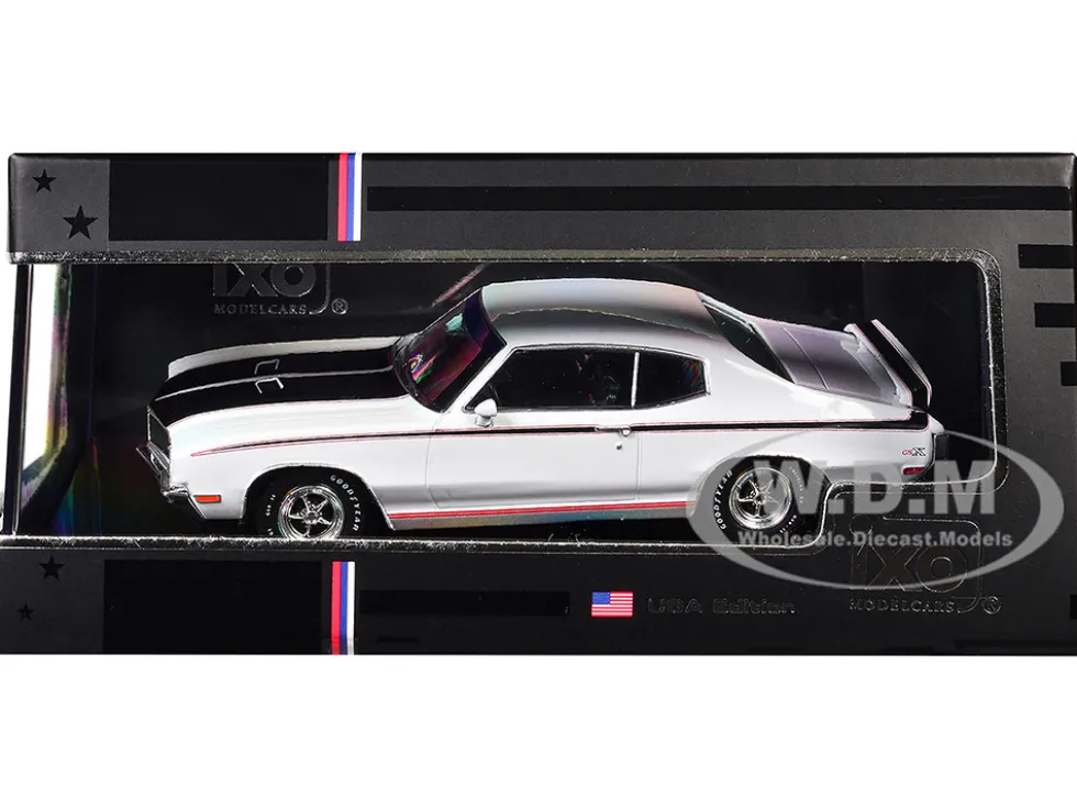 1970 Buick GSX Apollo White with Black and Red Stripes 1/43 Diecast Model by IXO Models